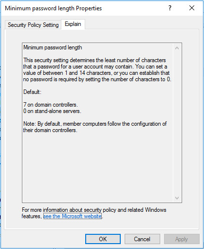 default windows password policy